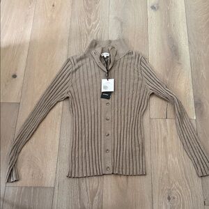 Stylish Ribbed Cardigan in Tan